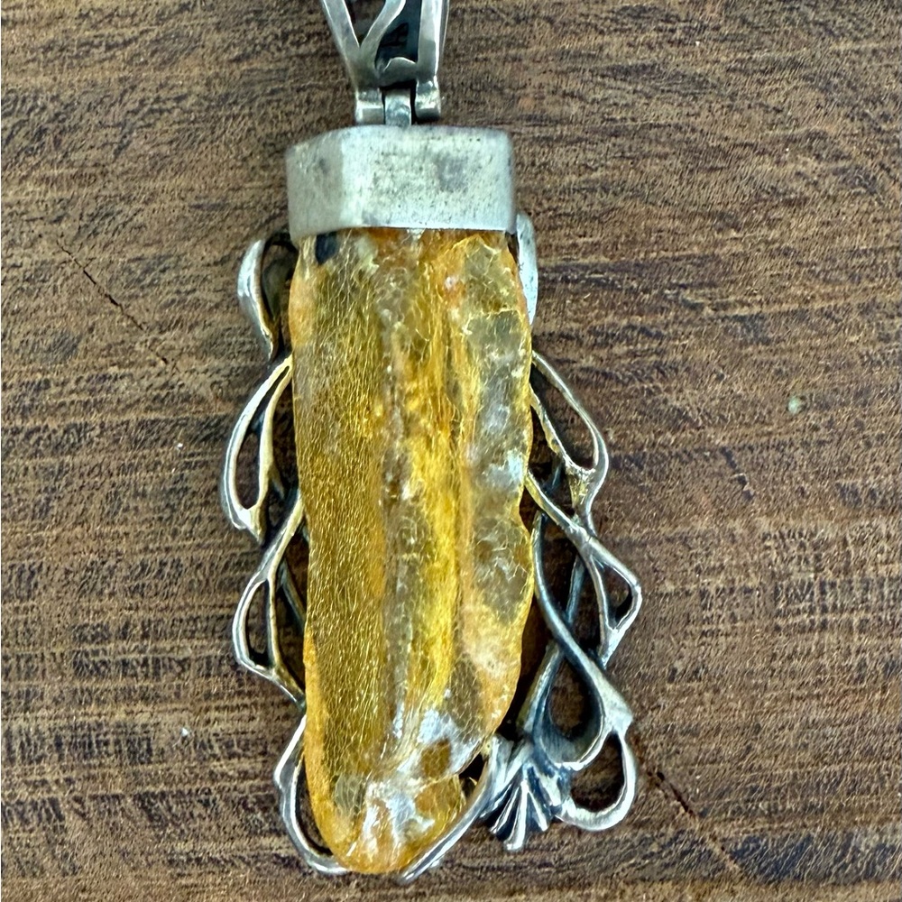 Vintage Amber and Sterling Silver Necklace Pendant